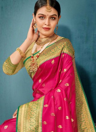 Rani Silk Woven Work Trendy Saree for Ceremonial