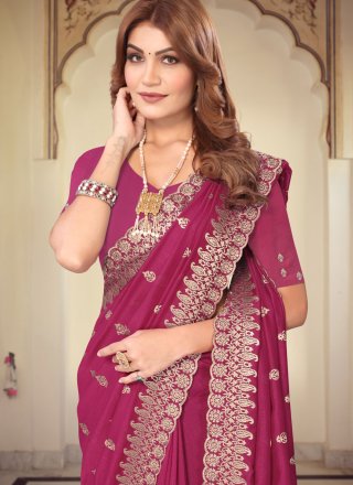 Rani Vichitra Silk Embroidered and Zari Work Traditional Saree for Ceremonial