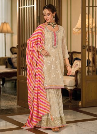 Ravishing Beige Faux Georgette Palazzo Salwar Suit
