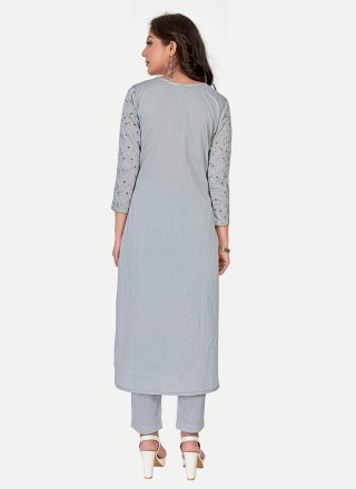 Ravishing Grey Silk Designer with Foil Print Work