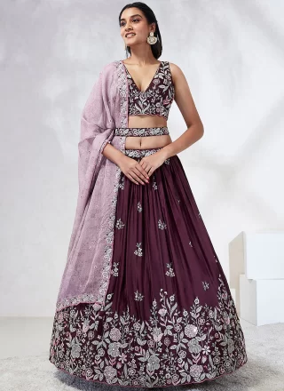 Raw Silk A - Line Lehenga Choli with Cord, Embroidered, Sequins and Thread Work