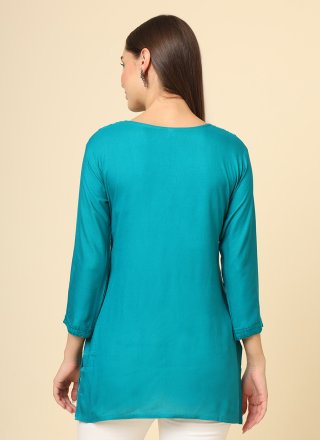 Rayon Casual Kurti In Aqua Blue