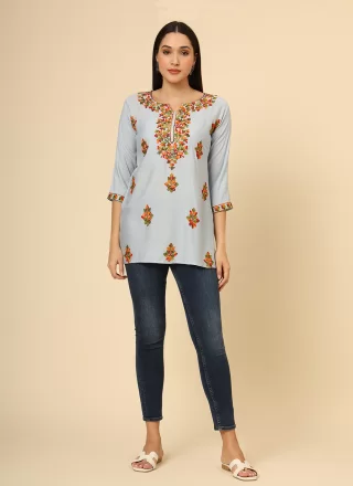 Rayon Casual Kurti In Grey