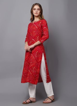Rayon Casual Kurti with Bandhej and Print Work