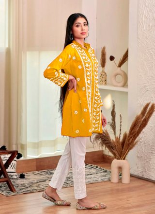 Rayon Casual Kurti with Chikankari and Embroidered Work