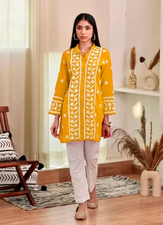 Rayon Casual Kurti with Chikankari and Embroidered Work
