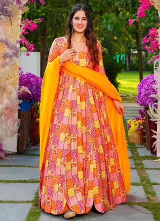 Rayon  Designer Gown In Orange