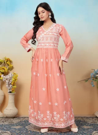 Rayon  Designer Gown In Peach