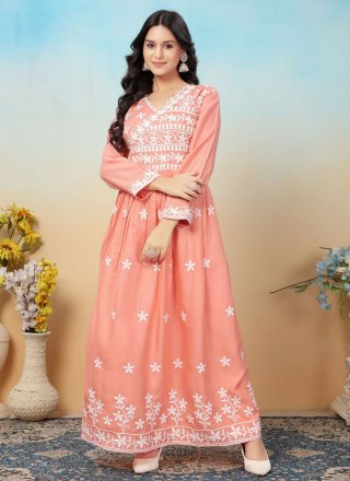 Rayon  Designer Gown In Peach