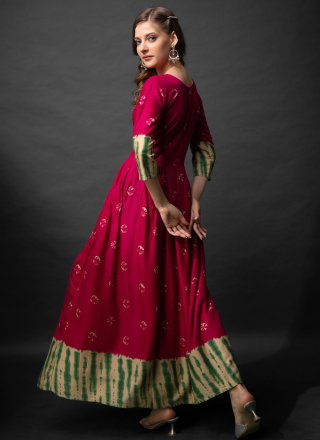 Rayon  Designer Gown In Rani