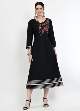 Rayon Designer Kurti In Black
