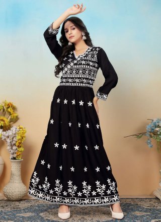 Rayon Gown with Chikankari and Embroidered Work