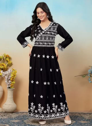 Rayon Gown with Chikankari and Embroidered Work