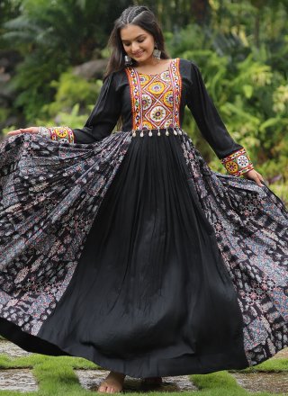 Rayon Gown with Embroidered, Mirror and Print Work