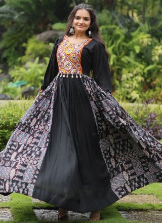 Rayon Gown with Embroidered, Mirror and Print Work