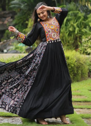 Rayon Gown with Embroidered, Mirror and Print Work