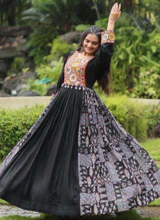 Rayon Gown with Embroidered, Mirror and Print Work
