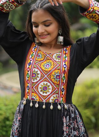 Rayon Gown with Embroidered, Mirror and Print Work