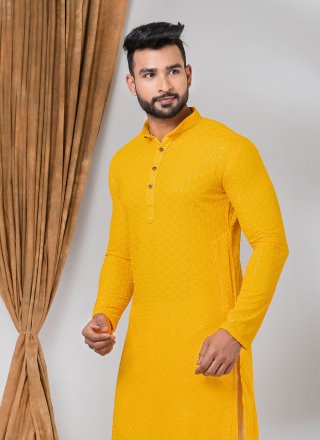 Rayon Kurta Mens Wear In Mustard