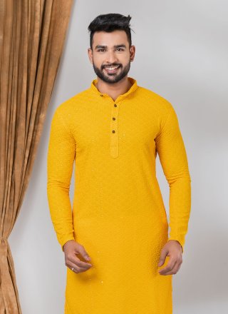 Rayon Kurta Mens Wear In Mustard