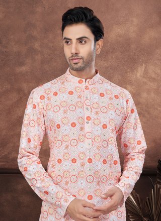 Rayon Kurta Mens Wear with Digital Print and Embroidered Work