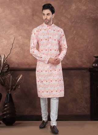 Rayon Kurta Mens Wear with Digital Print and Embroidered Work