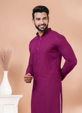 Rayon Kurta Mens Wear with Embroidered and Sequins Work