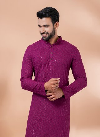 Rayon Kurta Mens Wear with Embroidered and Sequins Work