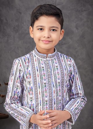 Rayon Kurta Pyjama In Blue and Off White