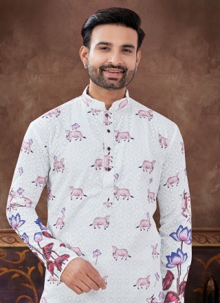Rayon Kurta Pyjama In Off White
