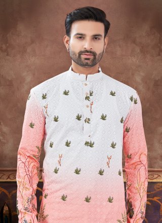 Rayon Kurta Pyjama In Off White and Peach