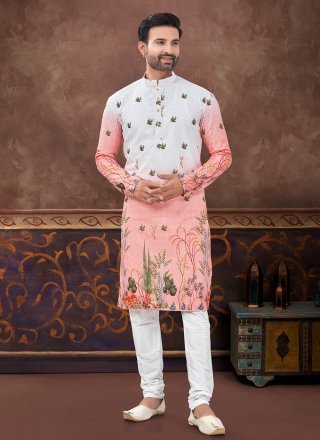 Rayon Kurta Pyjama In Off White and Peach