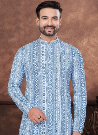Rayon Kurta Pyjama with Digital Print and Embroidered Work