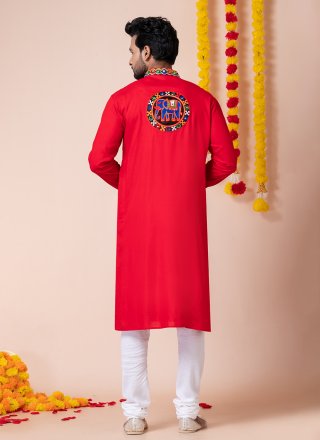 Rayon Kurta Pyjama with Lace, Machine Embroidery and Patch Border Work