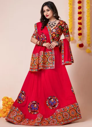 Rayon Lehenga Choli with Lace, Machine Embroidery, Mirror and Patch Border Work