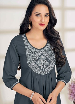Rayon Party Wear Kurti In Grey
