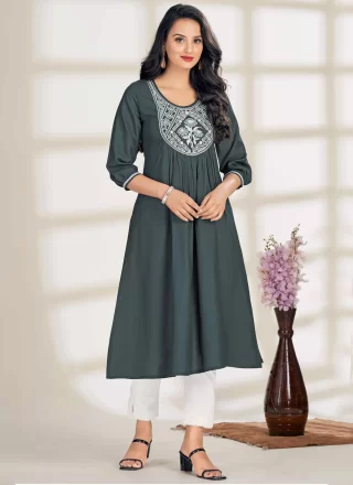 Rayon Party Wear Kurti In Grey