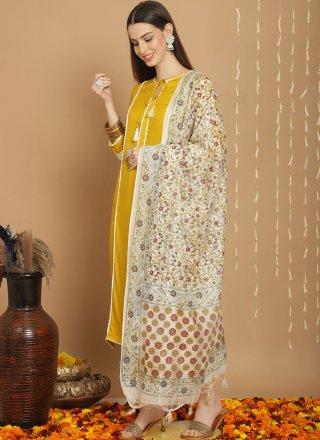 Rayon Readymade Salwar Suit In Yellow