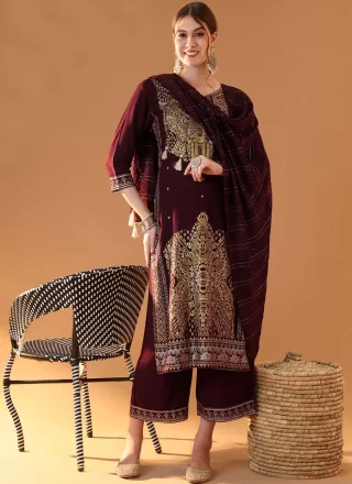 Rayon Salwar Suit In Maroon