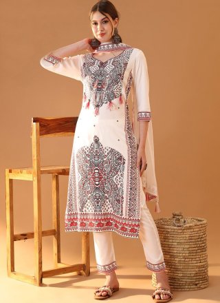 Rayon Salwar Suit In Off White