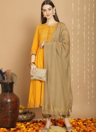 Rayon Salwar Suit In Yellow