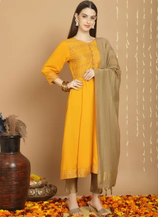 Rayon Salwar Suit In Yellow