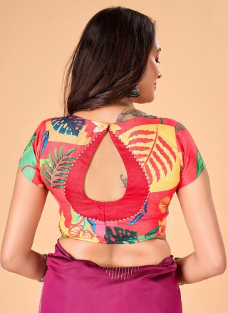 Red Art Silk Blouse with Print Work