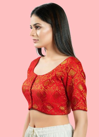 Red Brocade Designer with Work for Casual