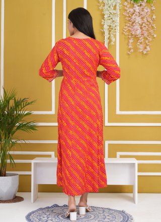 Red Cotton Casual Kurti with Embroidered, Gota and Print Work for Women