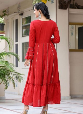 Red Cotton Mirror Work  Designer Gown