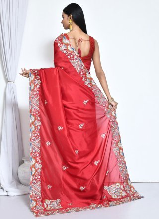 Red Crepe Silk Embroidered and Sequins Work Classic Saree for Women