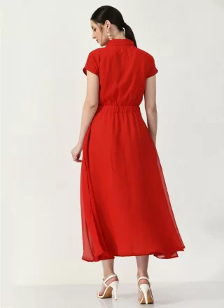Red Embroidered Work Georgette Casual Kurti