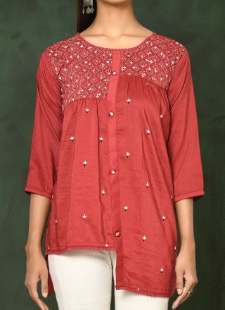 Red Embroidered Work Viscose Designer Kurti