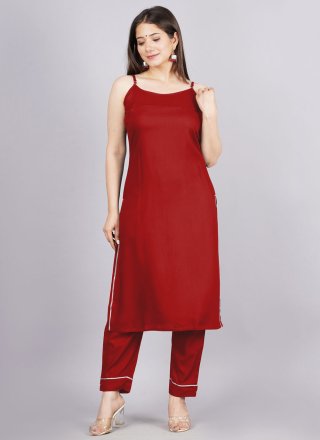 Red Faux Crepe Plain Work Casual Kurti for Casual